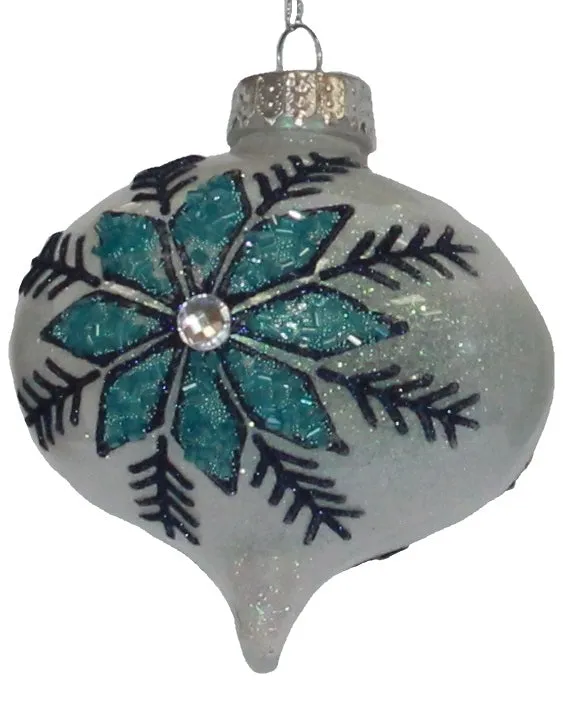 100MM Blue Glitter Snowflake Shatterproof Ornament