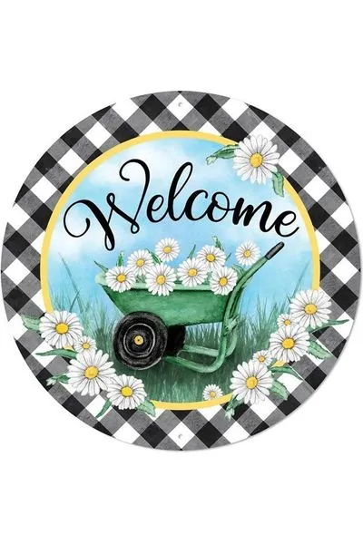 12" Metal Sign: Welcome Wheelbarrow