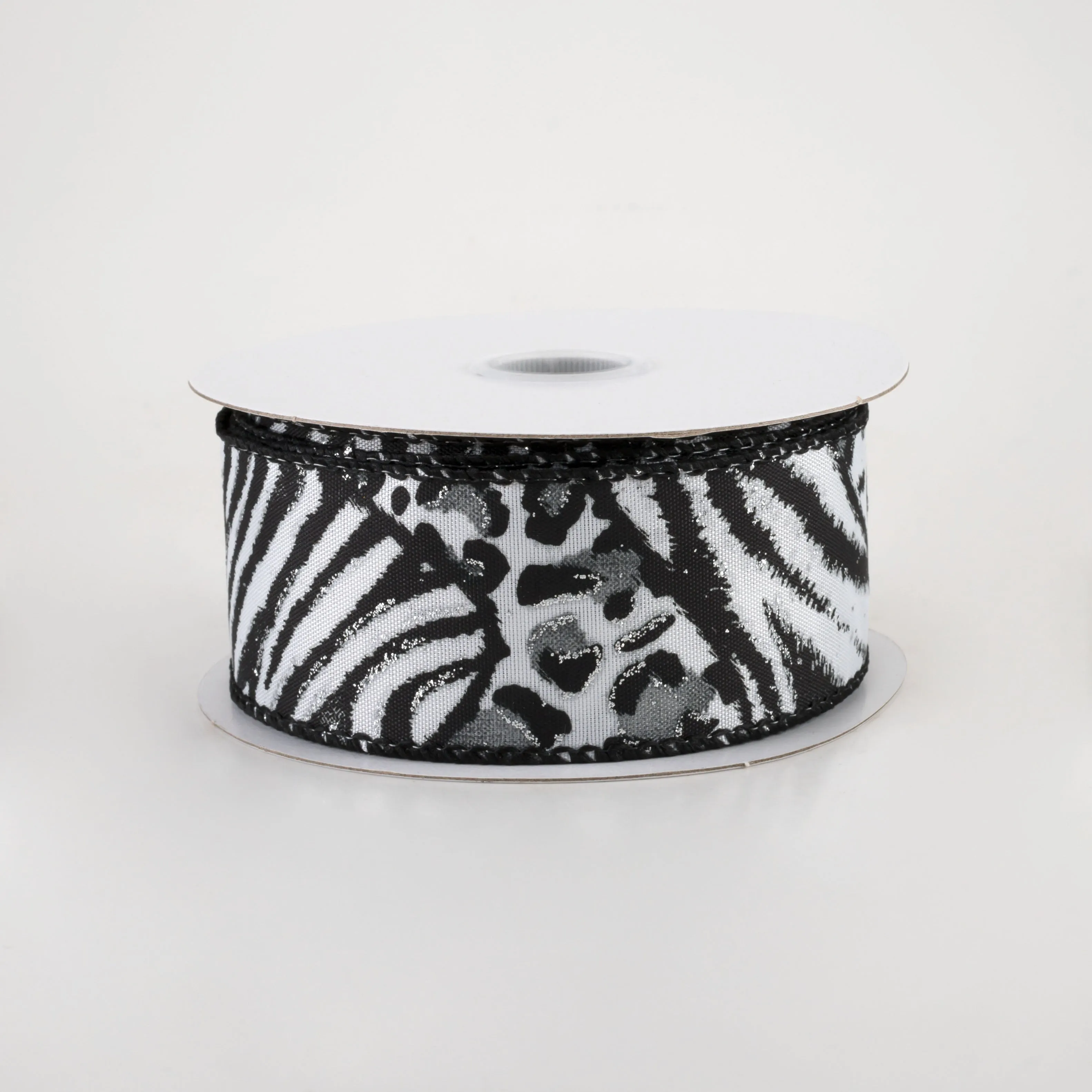 1.5" Animal Print Mania Ribbon: White, Black, Silver (10 Yards)