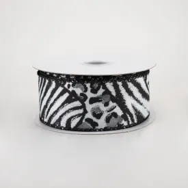 1.5" Animal Print Mania Ribbon: White, Black, Silver (10 Yards)