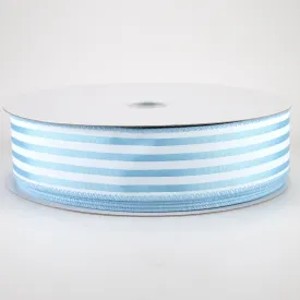 1.5" Cabana Stripes Ribbon: White on Light Blue Satin (50 Yards)