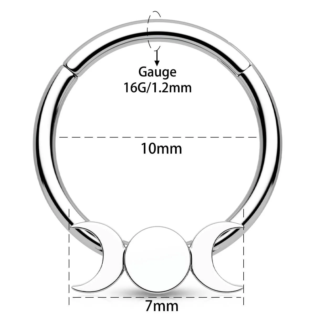 16G Flat Moon Phase 316L Stainless Steel Septum Ring