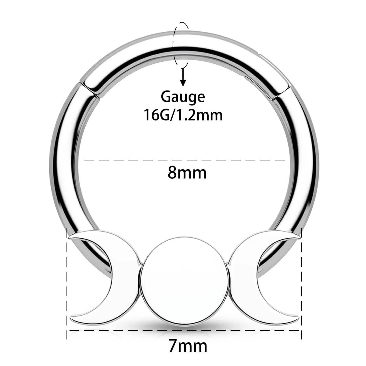 16G Flat Moon Phase 316L Stainless Steel Septum Ring