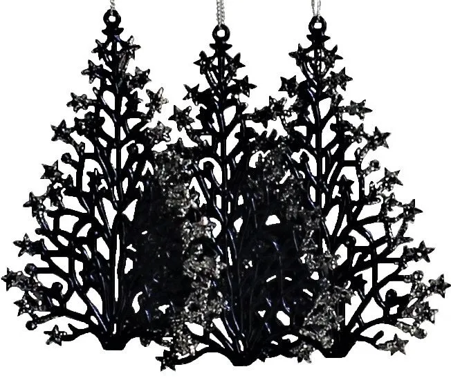 3-Pack of Blue Glitter Tree Shaped Ornaments