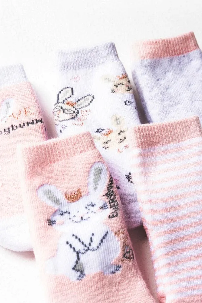 5 Pack Bunny Socks Pink