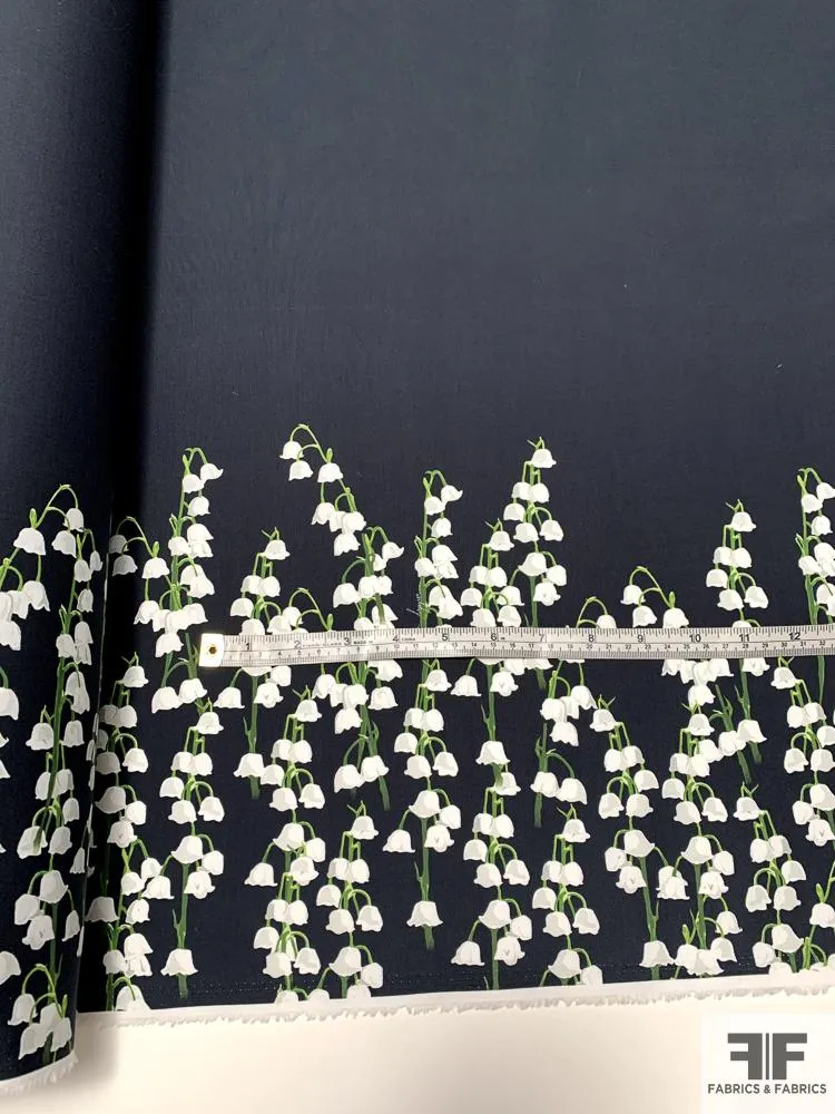 Adam Lippes Signature Border Printed Floral Stems Stretch Cotton Poplin - Black / Green / Off-White