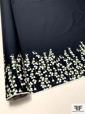 Adam Lippes Signature Border Printed Floral Stems Stretch Cotton Poplin - Black / Green / Off-White