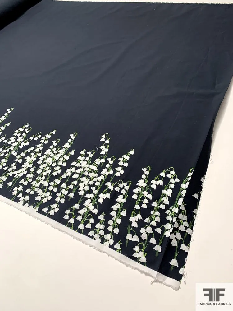 Adam Lippes Signature Border Printed Floral Stems Stretch Cotton Poplin - Black / Green / Off-White