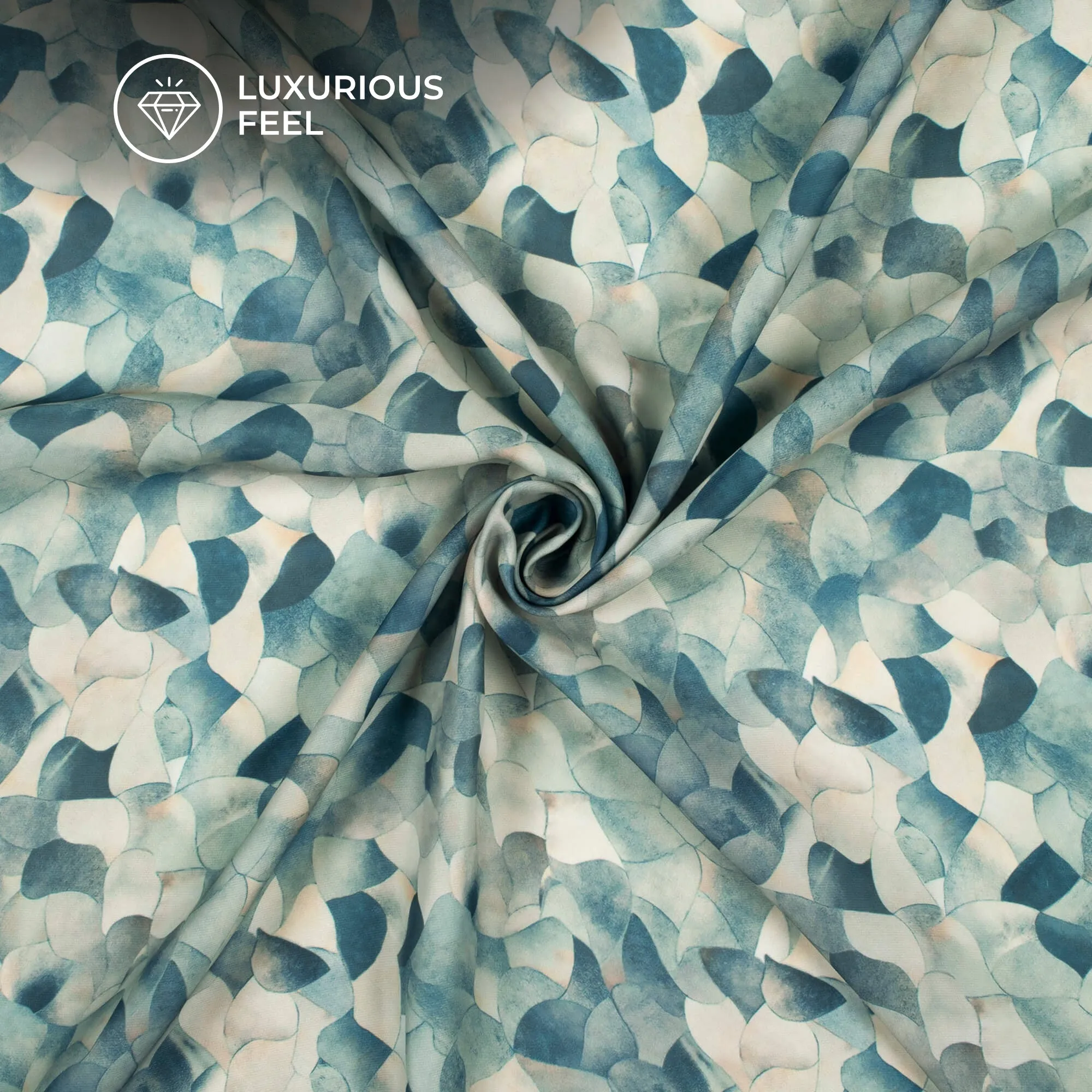 Aegean Blue Geometric Digital Print Imported Satin Fabric