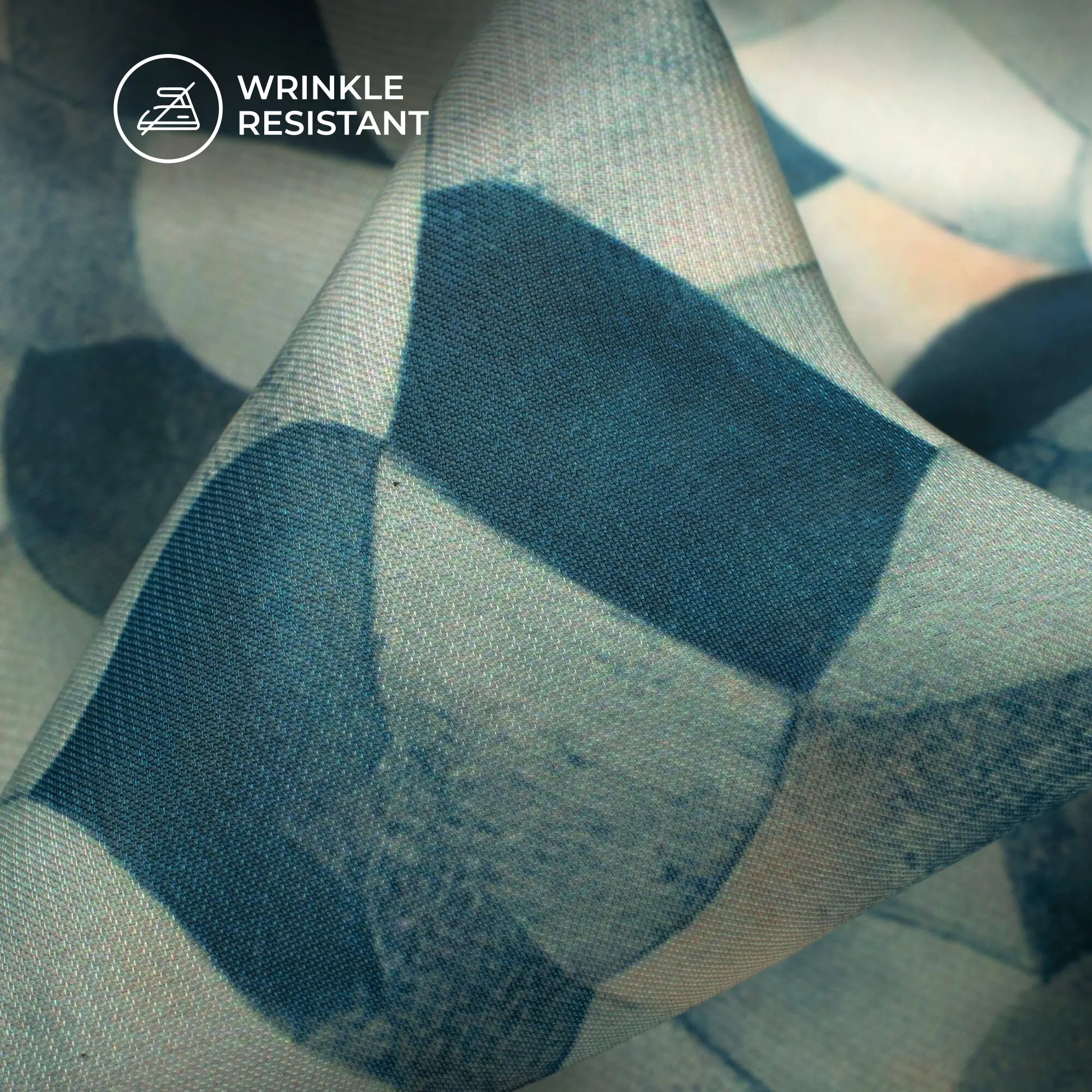 Aegean Blue Geometric Digital Print Imported Satin Fabric