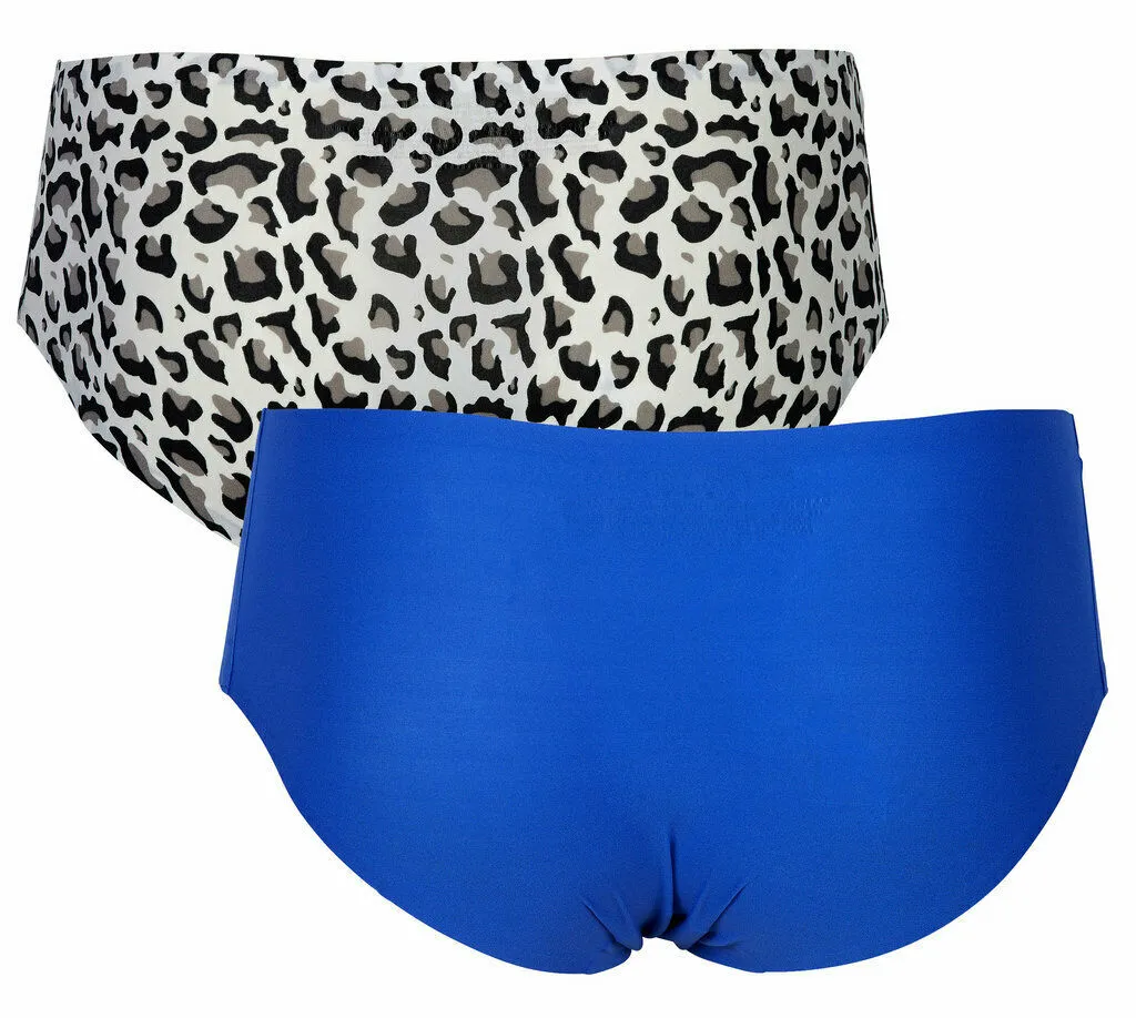 After Eden Unlimited Midi Brief 2 Pair Pack One Size S-XL Blue and Animal Print
