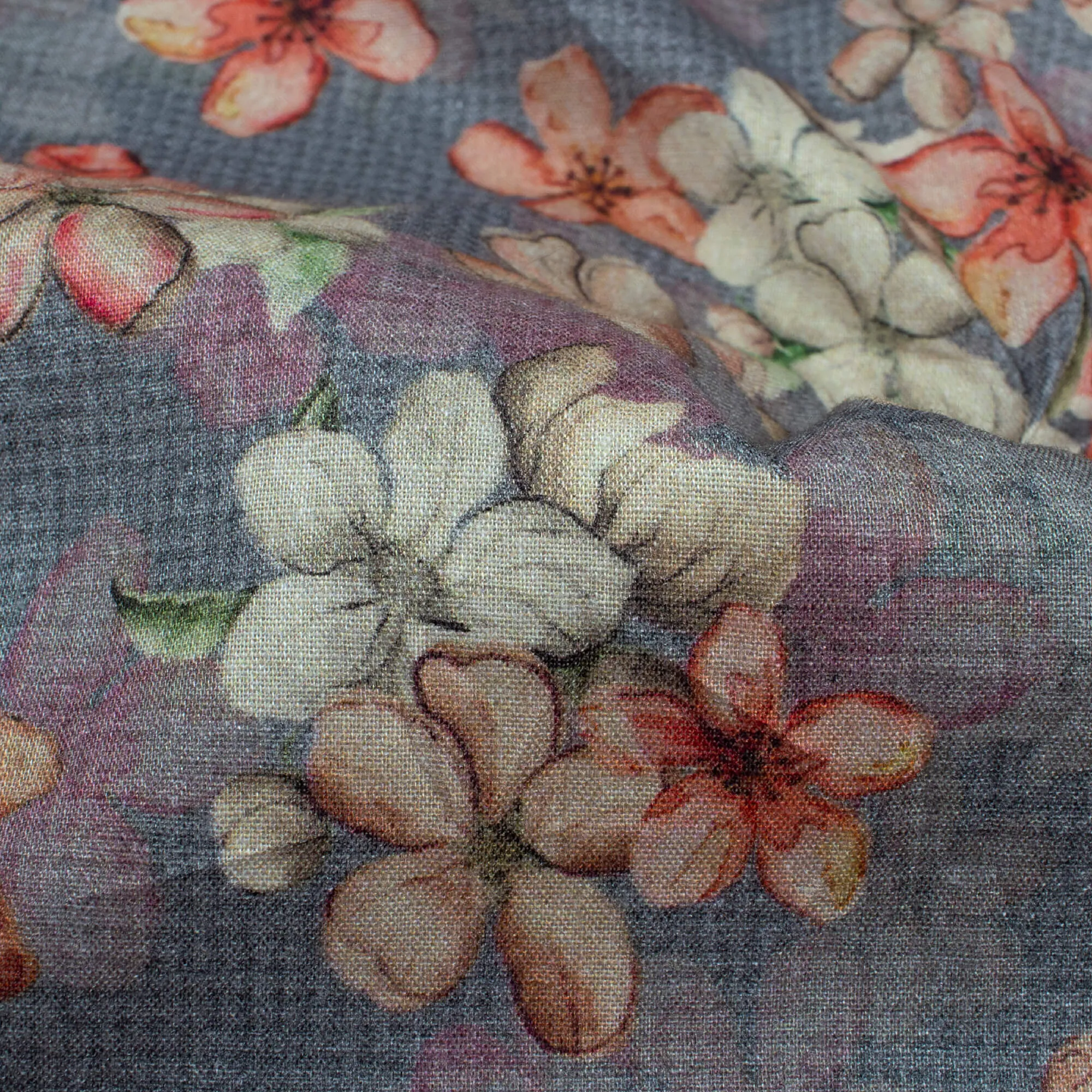 Air Force Blue And Cherry Red Floral  Pattern Digital Print Cotton Cambric Fabric