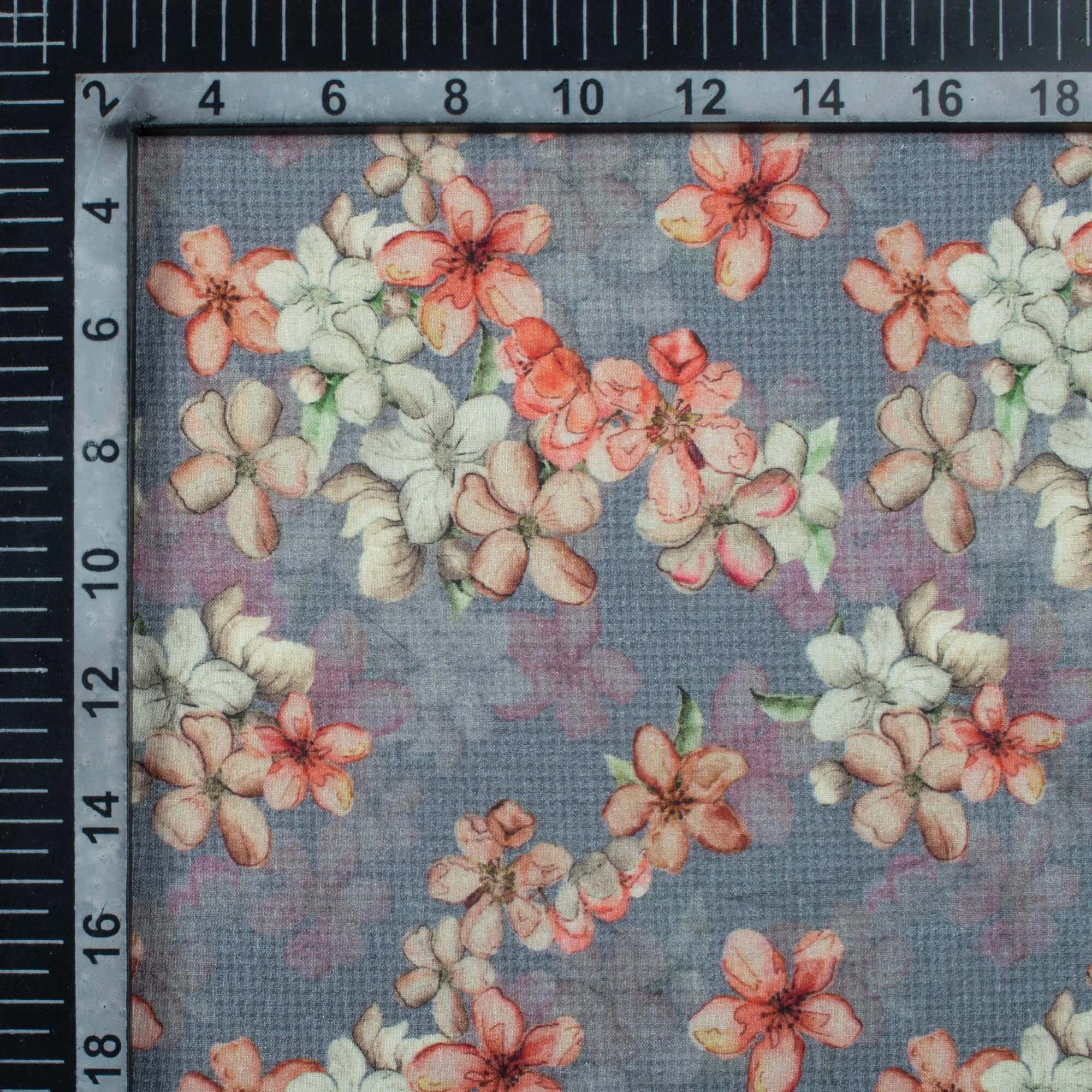 Air Force Blue And Cherry Red Floral  Pattern Digital Print Cotton Cambric Fabric