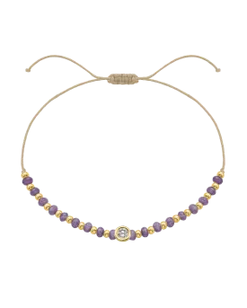 Amethyst Gemstone String of Love Bracelet for Tranquility - 14K Yellow Gold