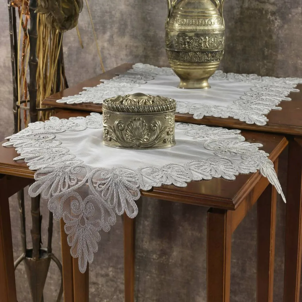 Angel Whisper Napkin Set, Lace & Tulle Napkin Set, Nightstand, Dresser or Mantle Decoration - 2pc Set