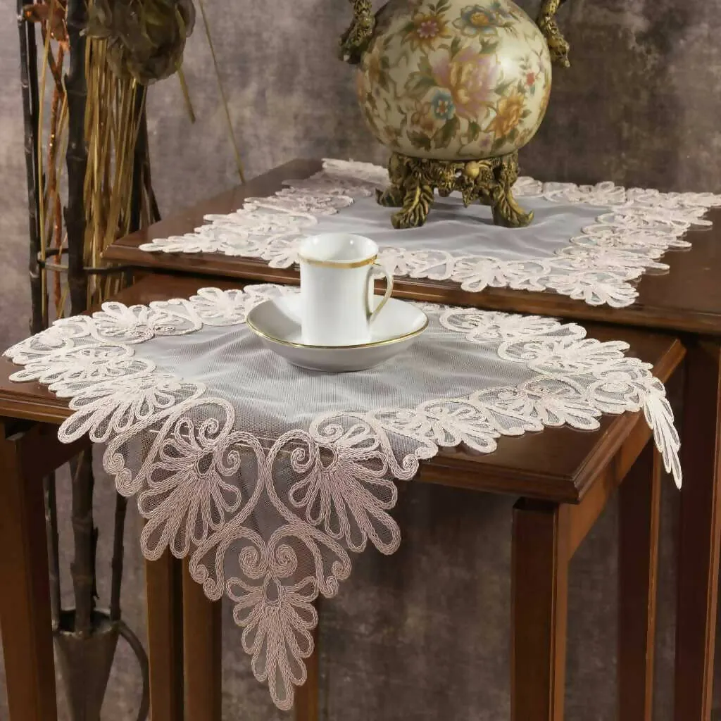 Angel Whisper Napkin Set, Lace & Tulle Napkin Set, Nightstand, Dresser or Mantle Decoration - 2pc Set