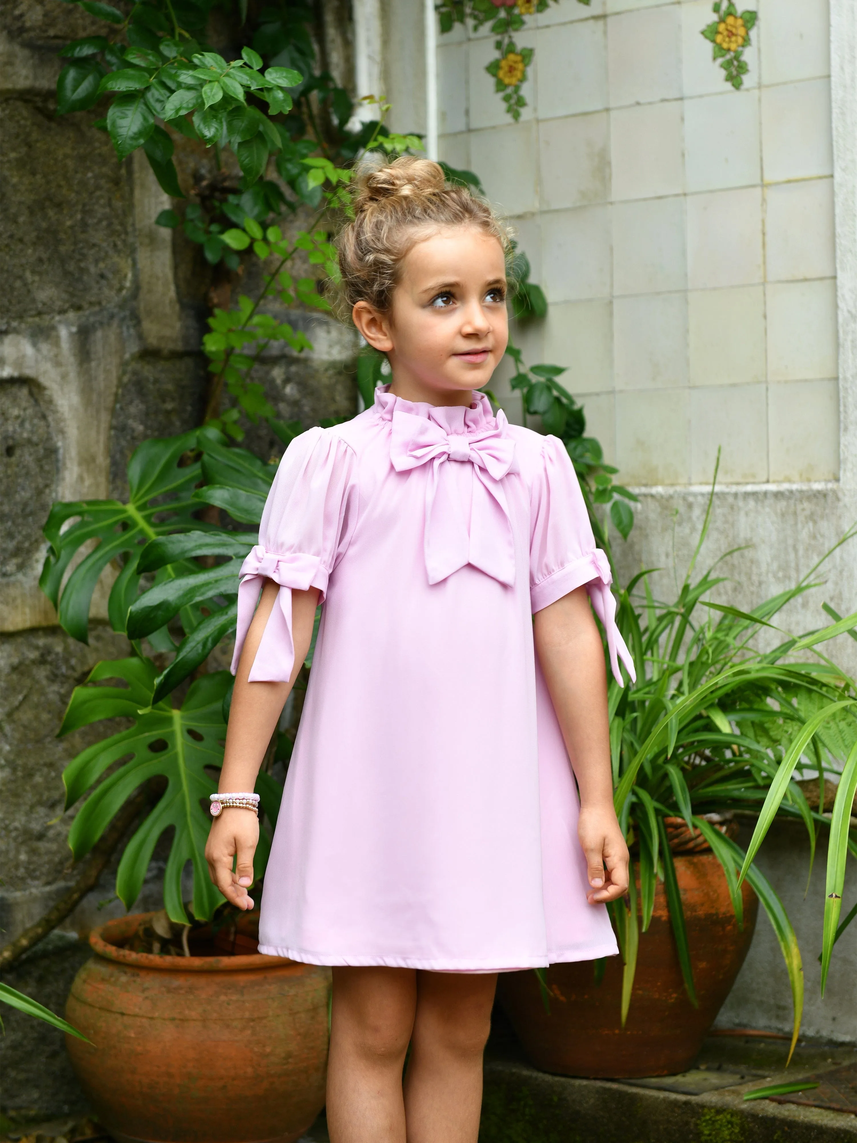 Angels Face Girls Fernie Bow Trim Dress in Pink