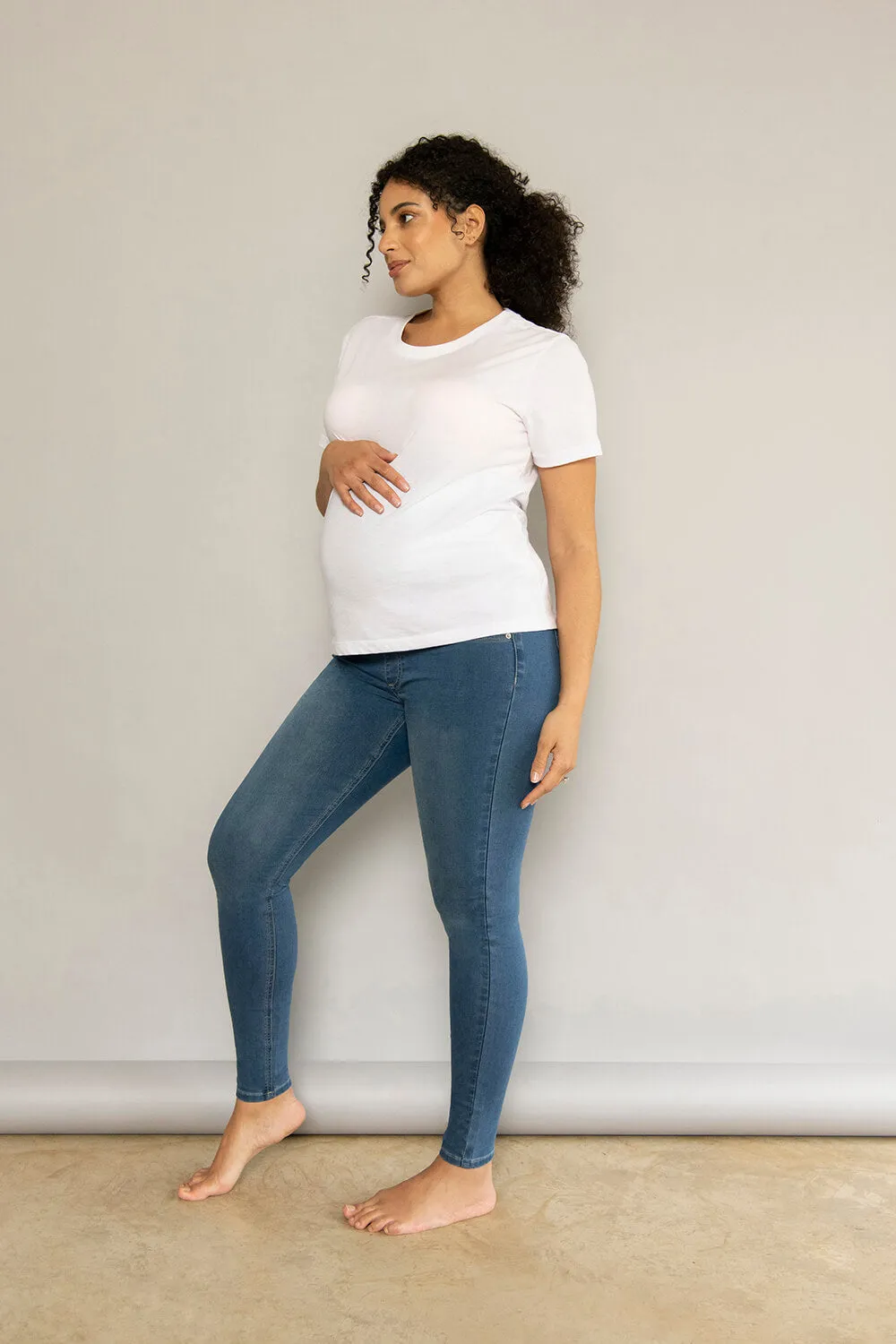 Ankle Grazer Maternity Jeggings - Mid Blue