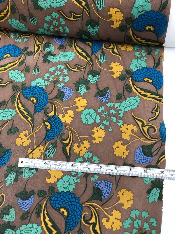 Anna Sui Vintage Floral Rayon Georgette - Brown / Blue / Mustard