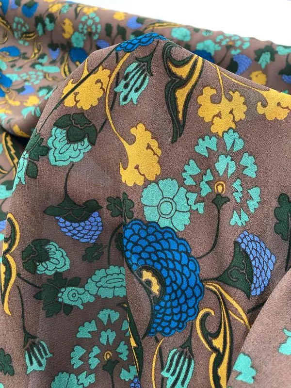Anna Sui Vintage Floral Rayon Georgette - Brown / Blue / Mustard