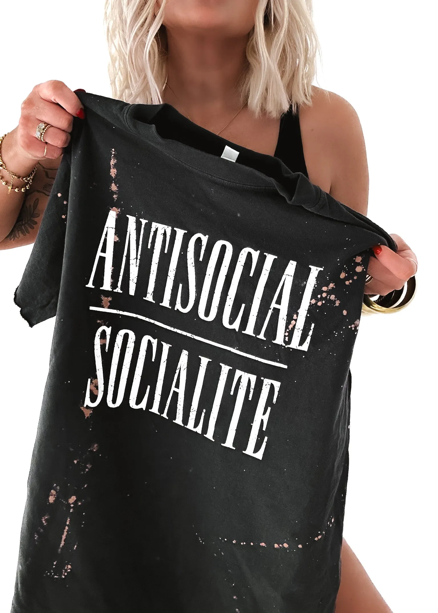ANTISOCIAL SOCIALITE BLEACHED OUT SIDE SLIT TEE