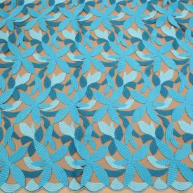 Aqua Abstract Embroidered Tulle Fabric