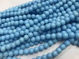 Aqua Blue Circular Pressed Glass Beads- 6 mm