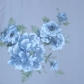 Aqua Periwinkle Florals on a Off White Background Printed Silk Organza Fabric