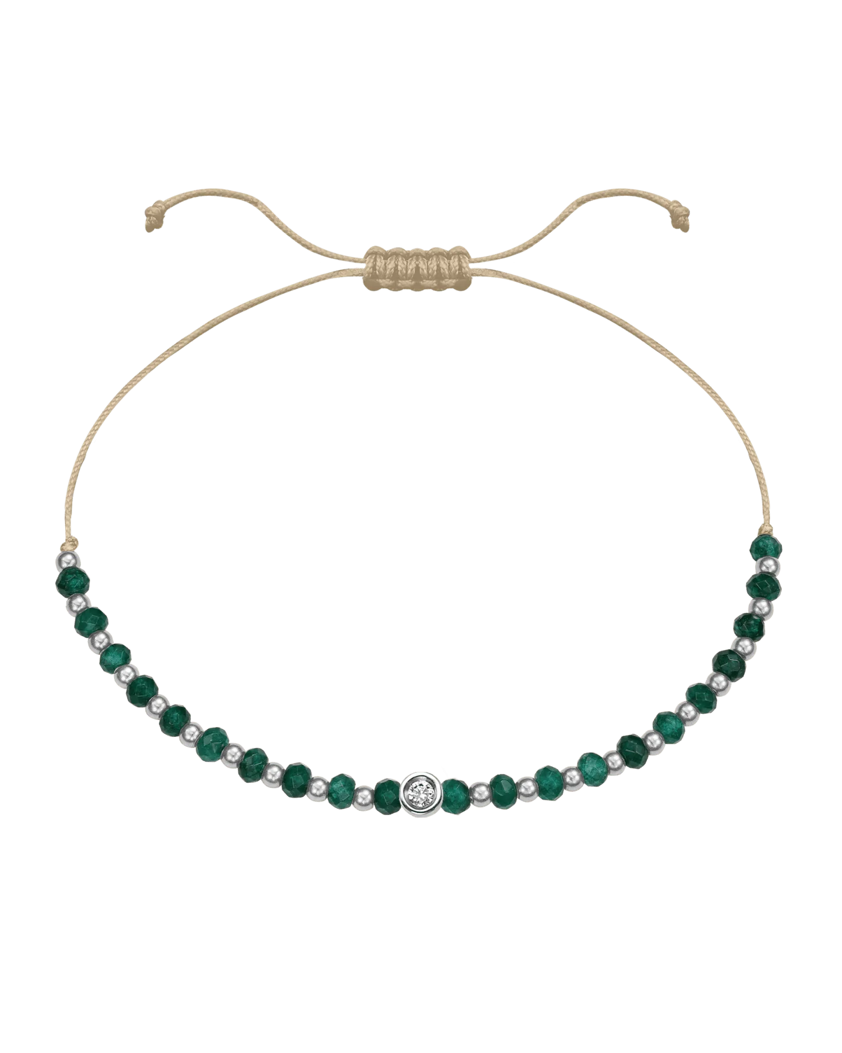Aventurine Gemstone String of Love Bracelet for Luck - 14K White Gold