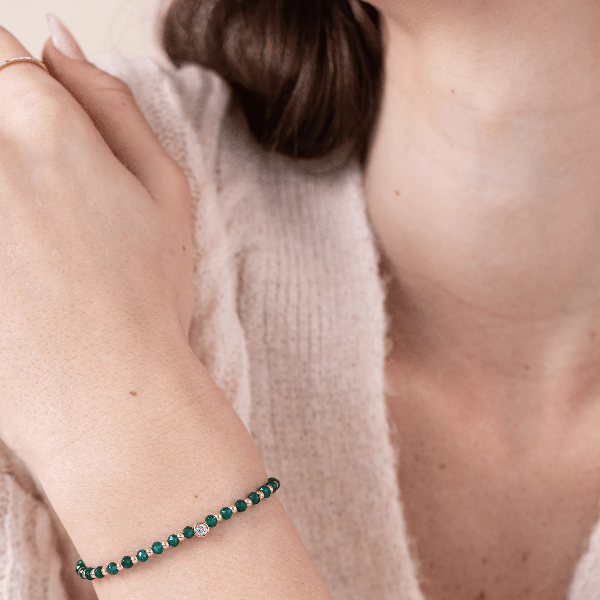 Aventurine Gemstone String of Love Bracelet for Luck - 14K White Gold