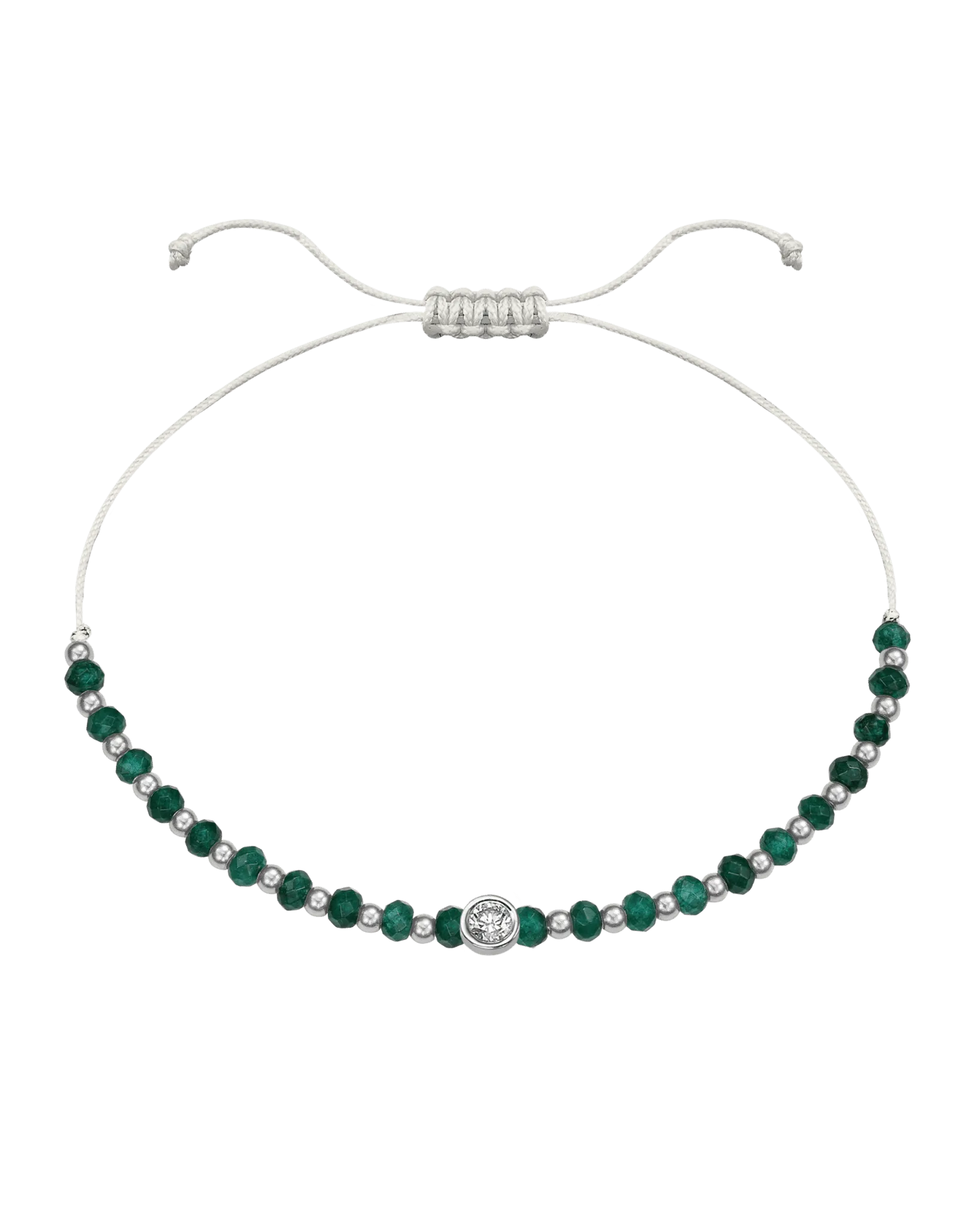 Aventurine Gemstone String of Love Bracelet for Luck - 14K White Gold