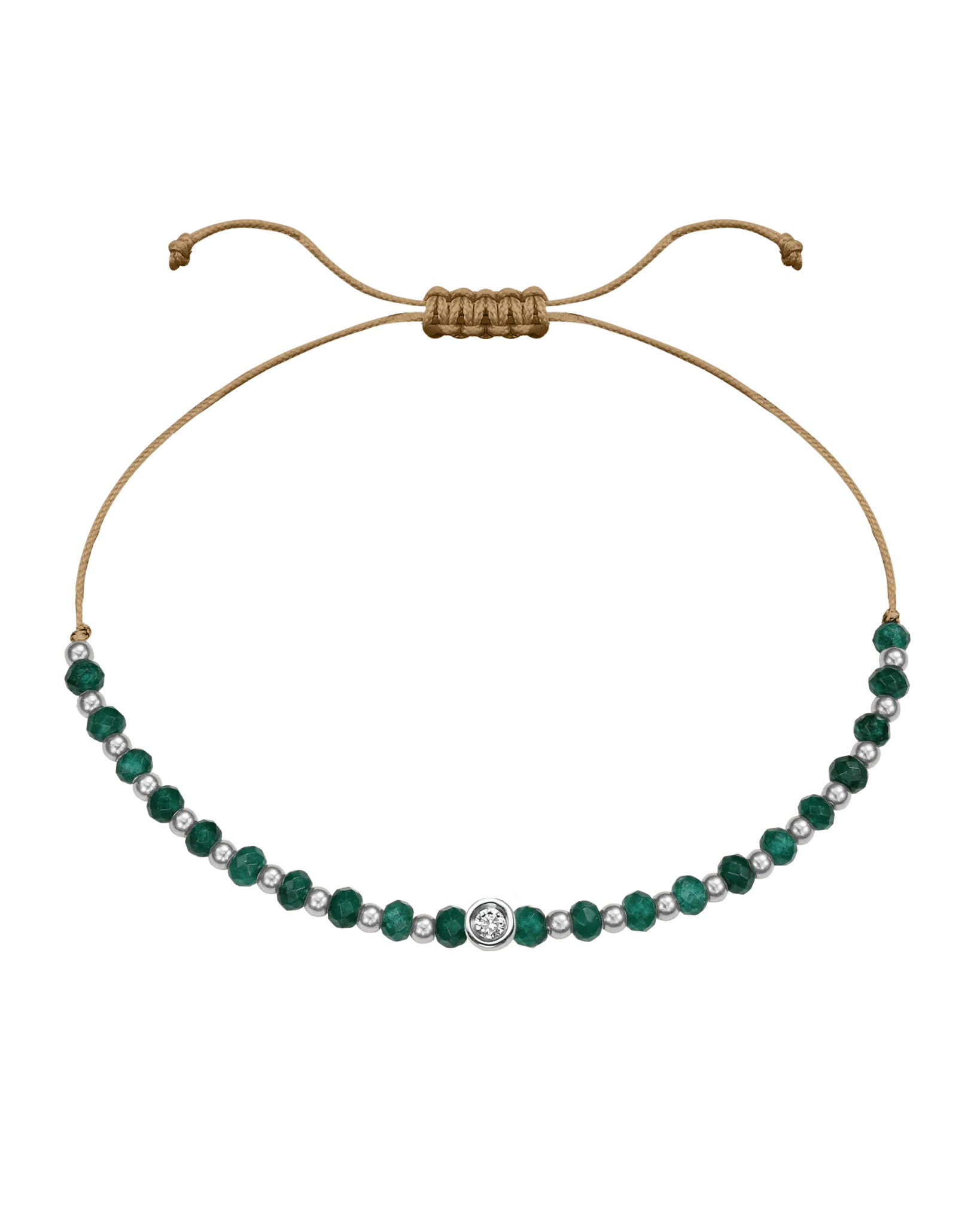Aventurine Gemstone String of Love Bracelet for Luck - 14K White Gold