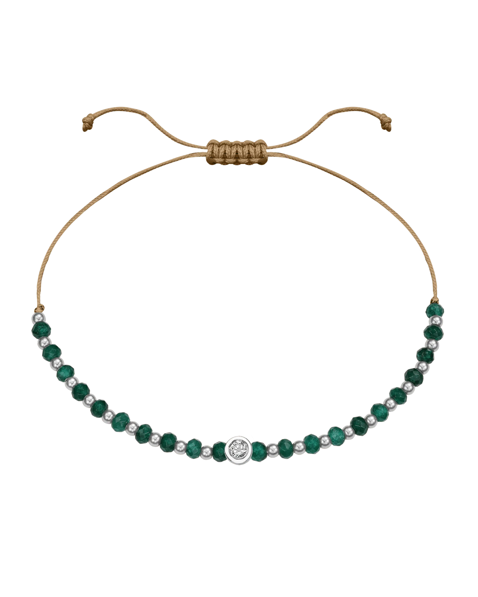 Aventurine Gemstone String of Love Bracelet for Luck - 14K White Gold