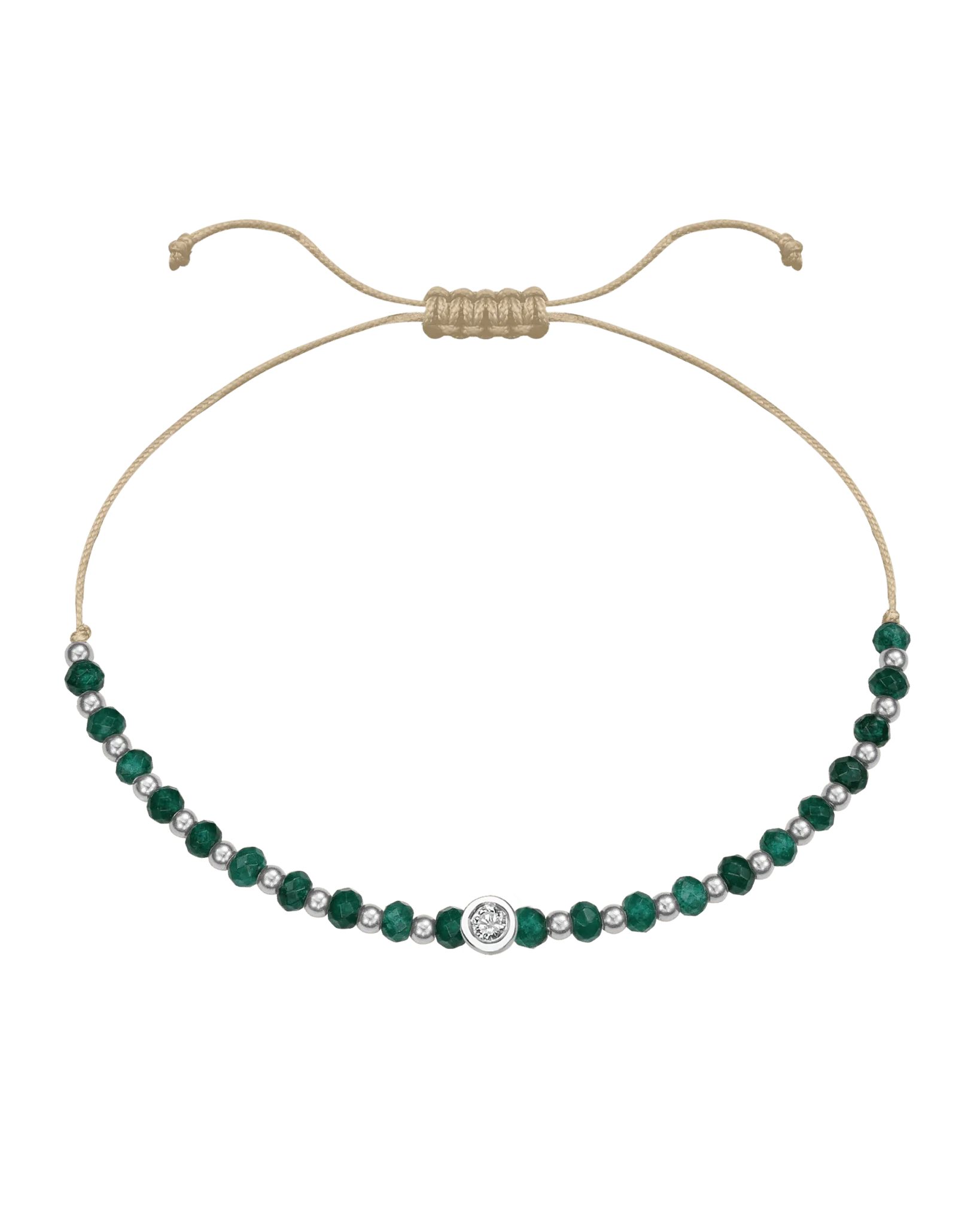 Aventurine Gemstone String of Love Bracelet for Luck - 14K White Gold