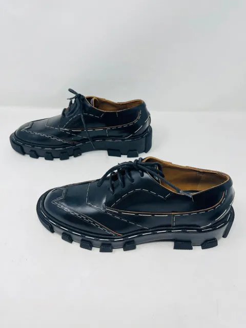 Balenciaga 37 1/2 Black Leather Silver Staple Derby Shoes