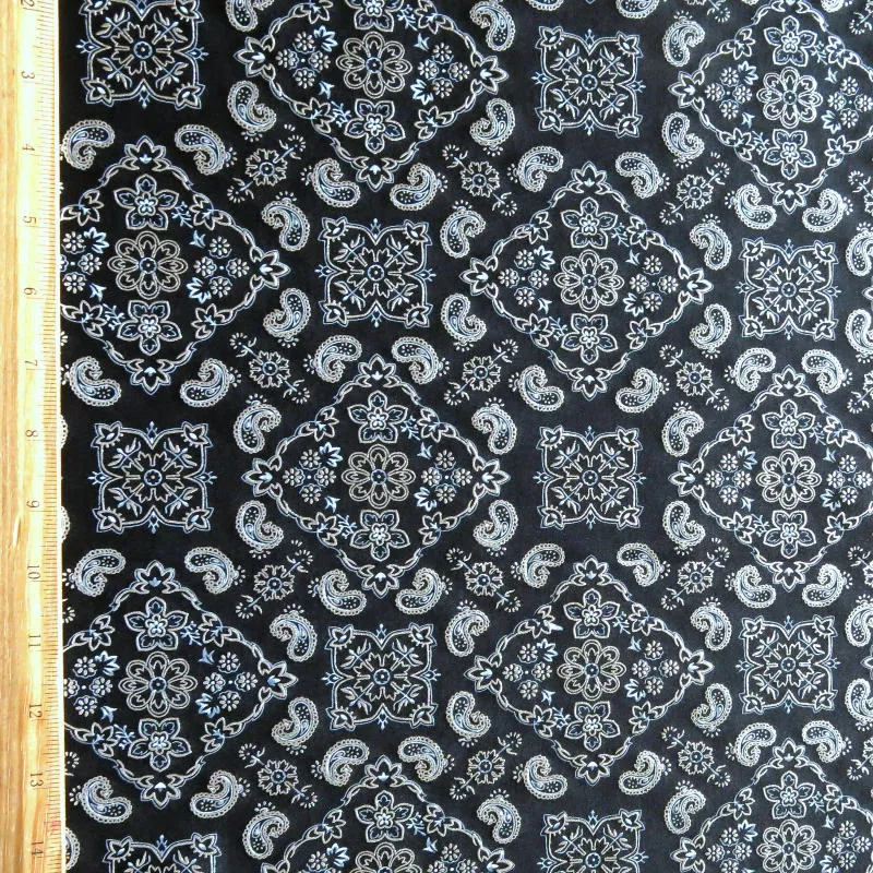 Bandana Foil on Black Nylon Spandex Swimsuit Fabric