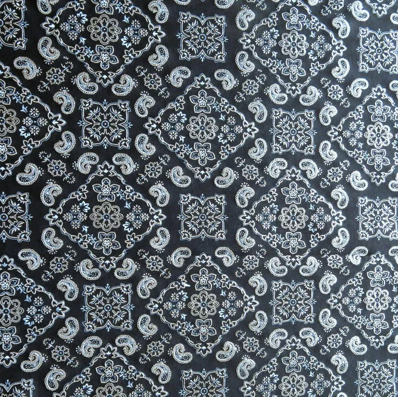 Bandana Foil on Black Nylon Spandex Swimsuit Fabric