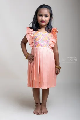 Beautiful Embroidered Ruffle Yoke Semi-Silk Frock For Girls