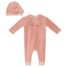 Bebe Bella Pink Bow Velour Footie   Hat
