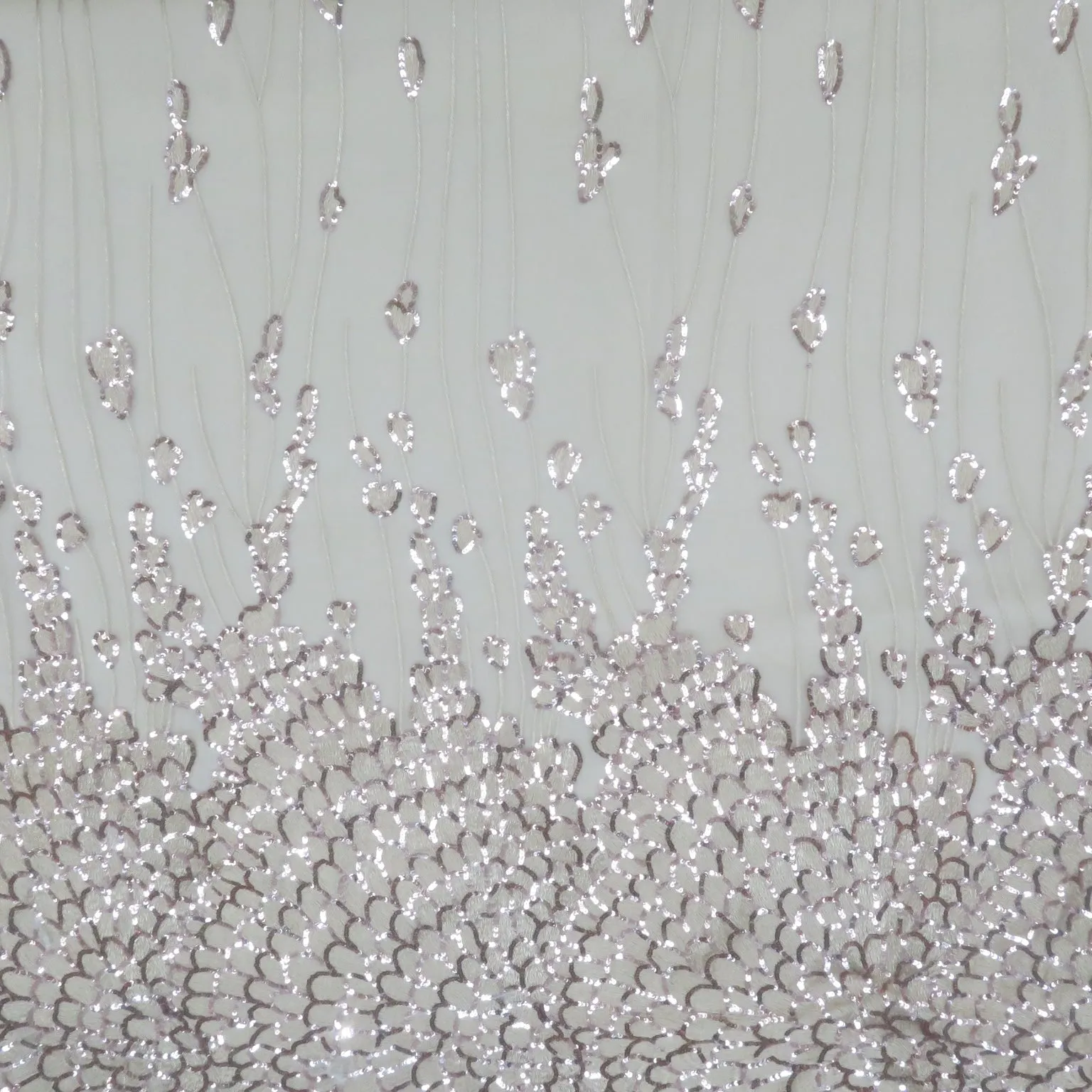 Beige Tulle with Rose Gold Sequin Lurex Thread Abstract Design Embroidered Fabric