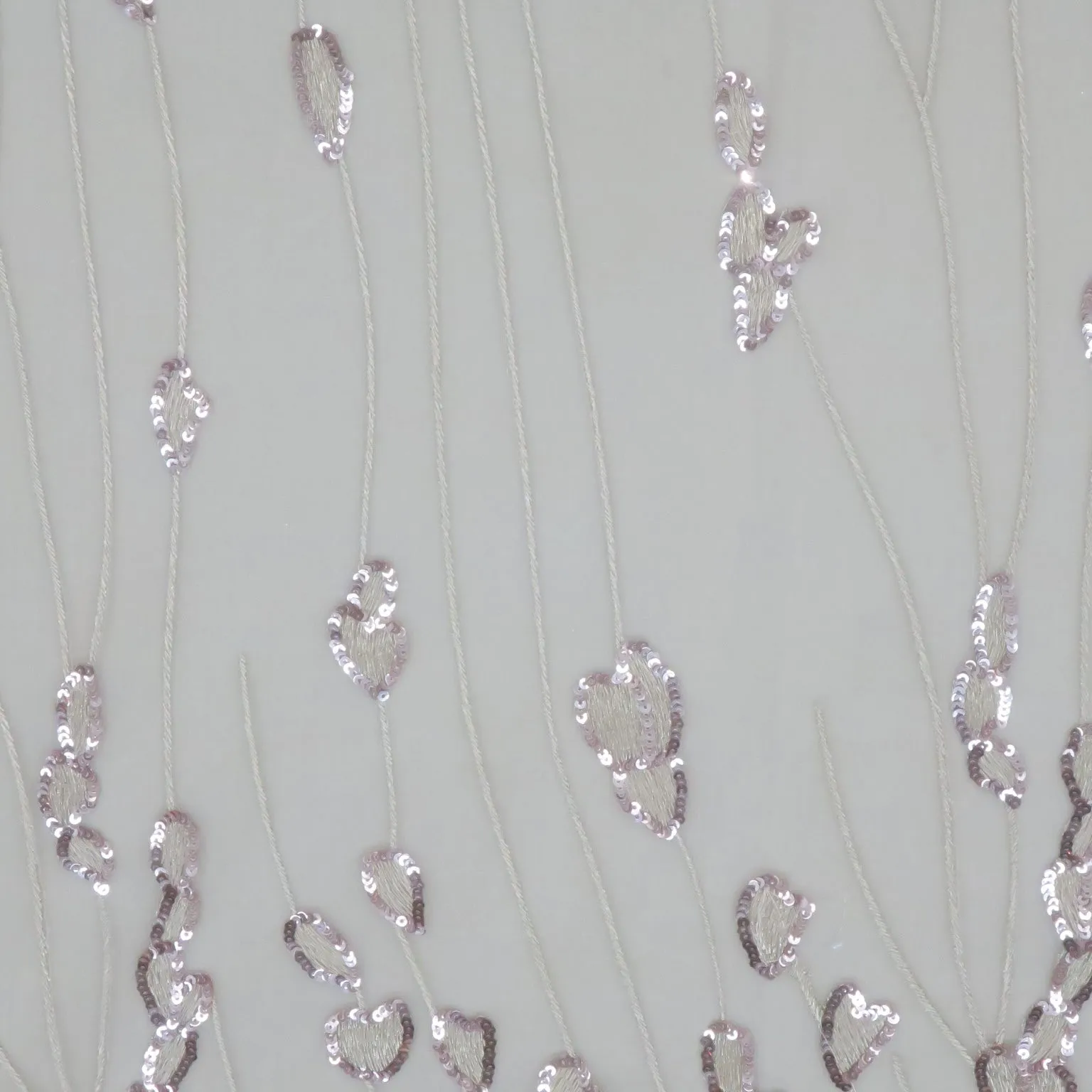 Beige Tulle with Rose Gold Sequin Lurex Thread Abstract Design Embroidered Fabric
