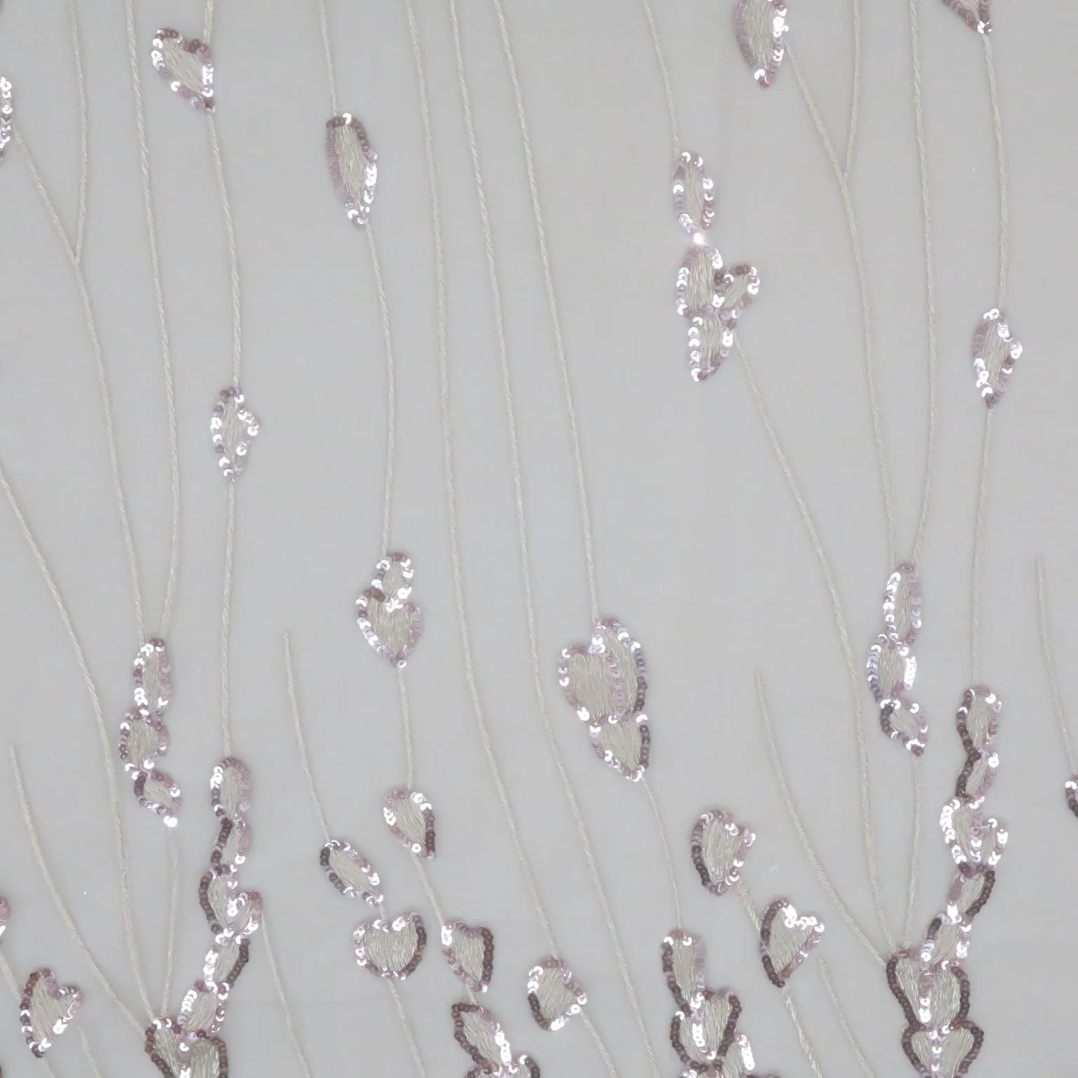 Beige Tulle with Rose Gold Sequin Lurex Thread Abstract Design Embroidered Fabric
