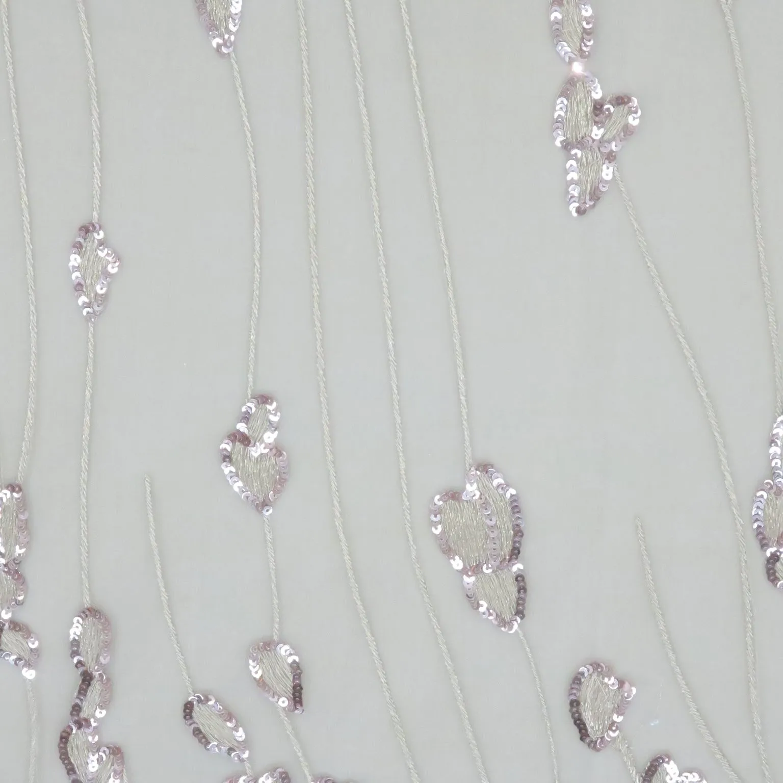Beige Tulle with Rose Gold Sequin Lurex Thread Abstract Design Embroidered Fabric