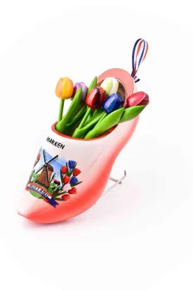 Big Wooden Shoe with Tulips, Red-White