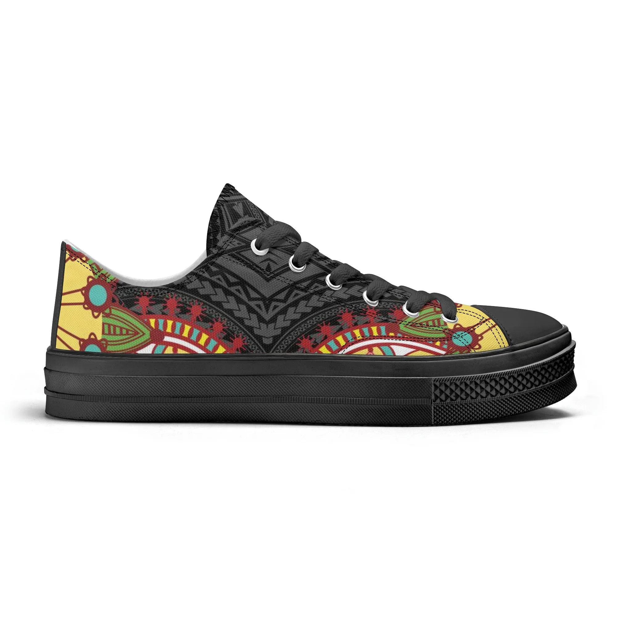 Black Abstract Design Pattern - Womens Classic Low Top Canvas Shoes for Footwear Lovers