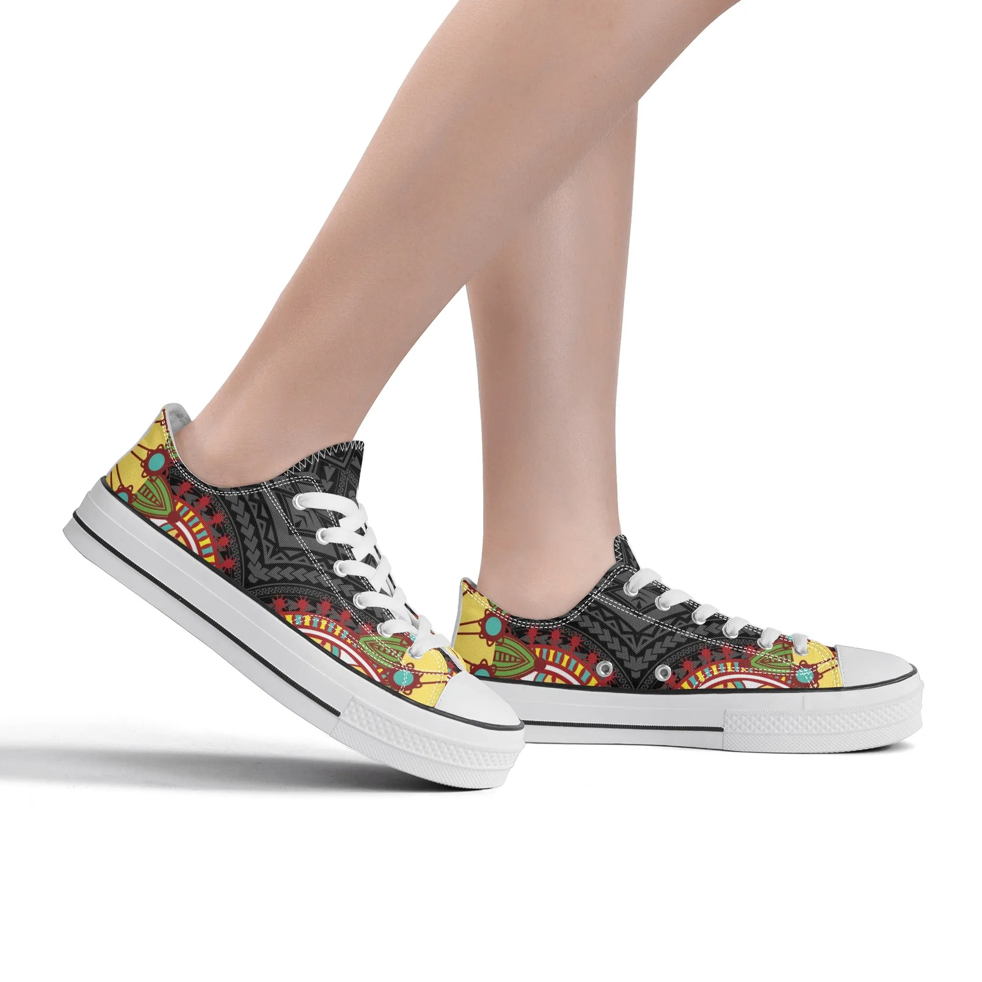 Black Abstract Design Pattern - Womens Classic Low Top Canvas Shoes for Footwear Lovers