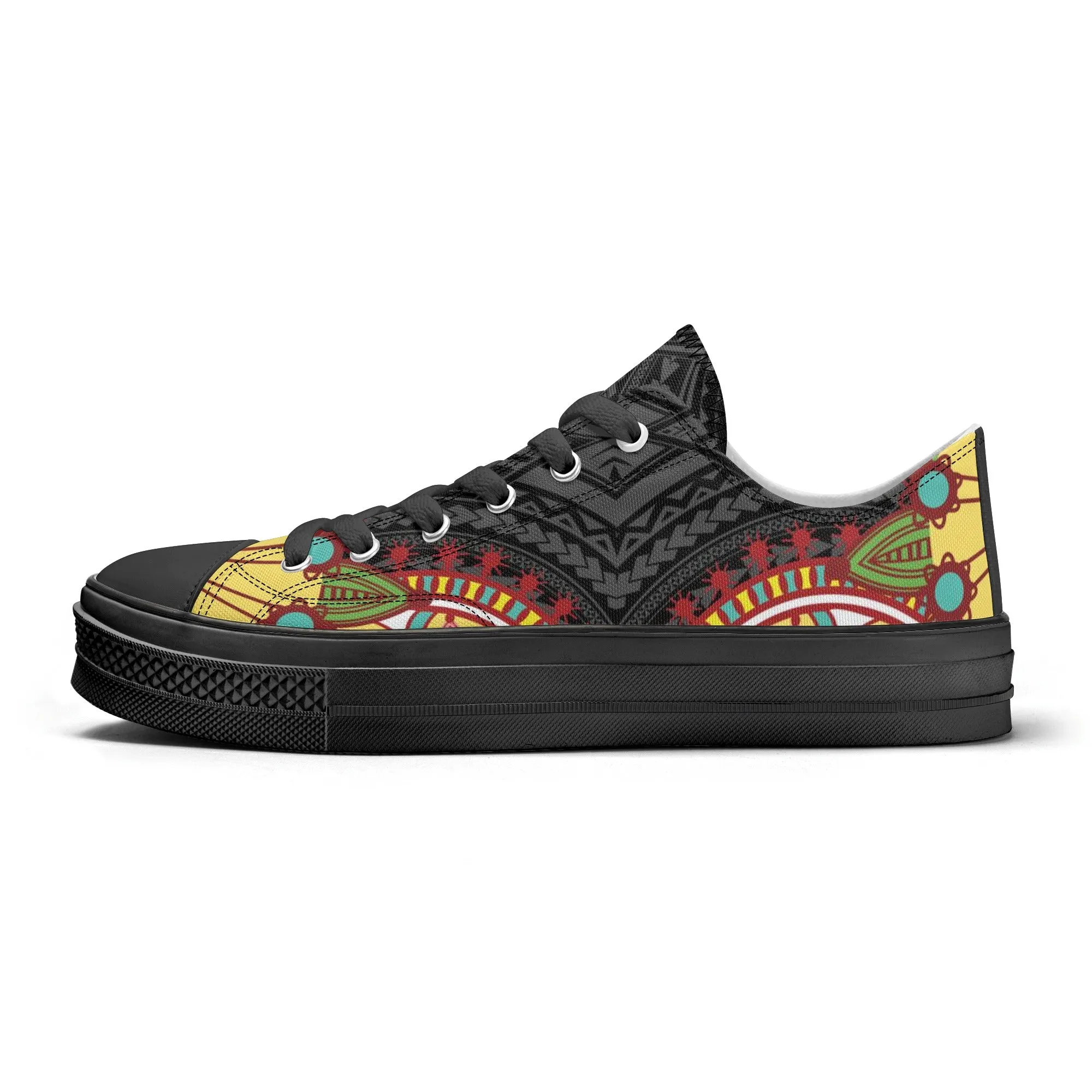 Black Abstract Design Pattern - Womens Classic Low Top Canvas Shoes for Footwear Lovers