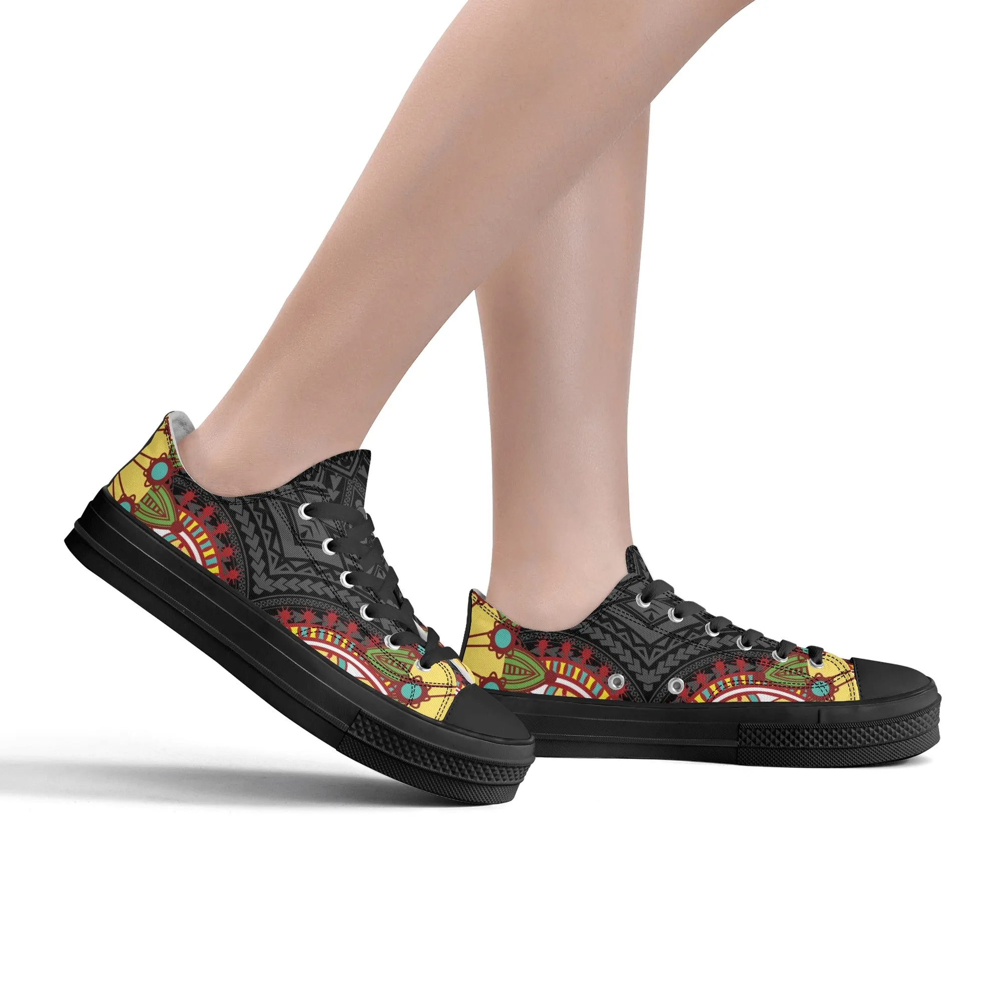 Black Abstract Design Pattern - Womens Classic Low Top Canvas Shoes for Footwear Lovers