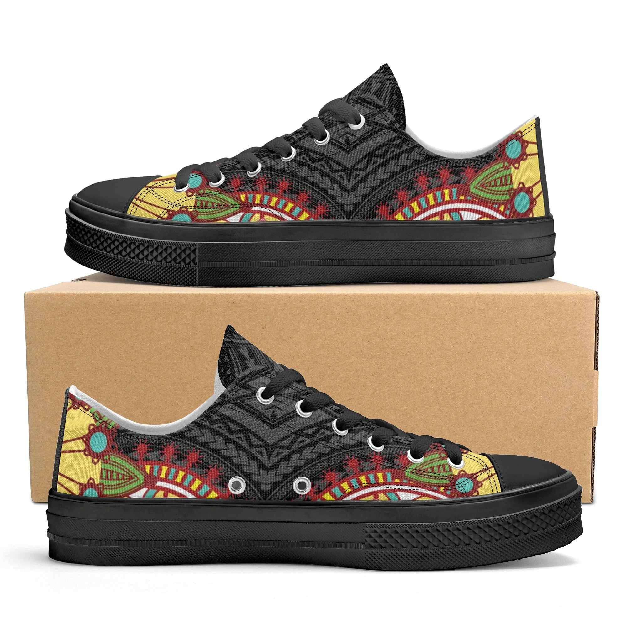 Black Abstract Design Pattern - Womens Classic Low Top Canvas Shoes for Footwear Lovers