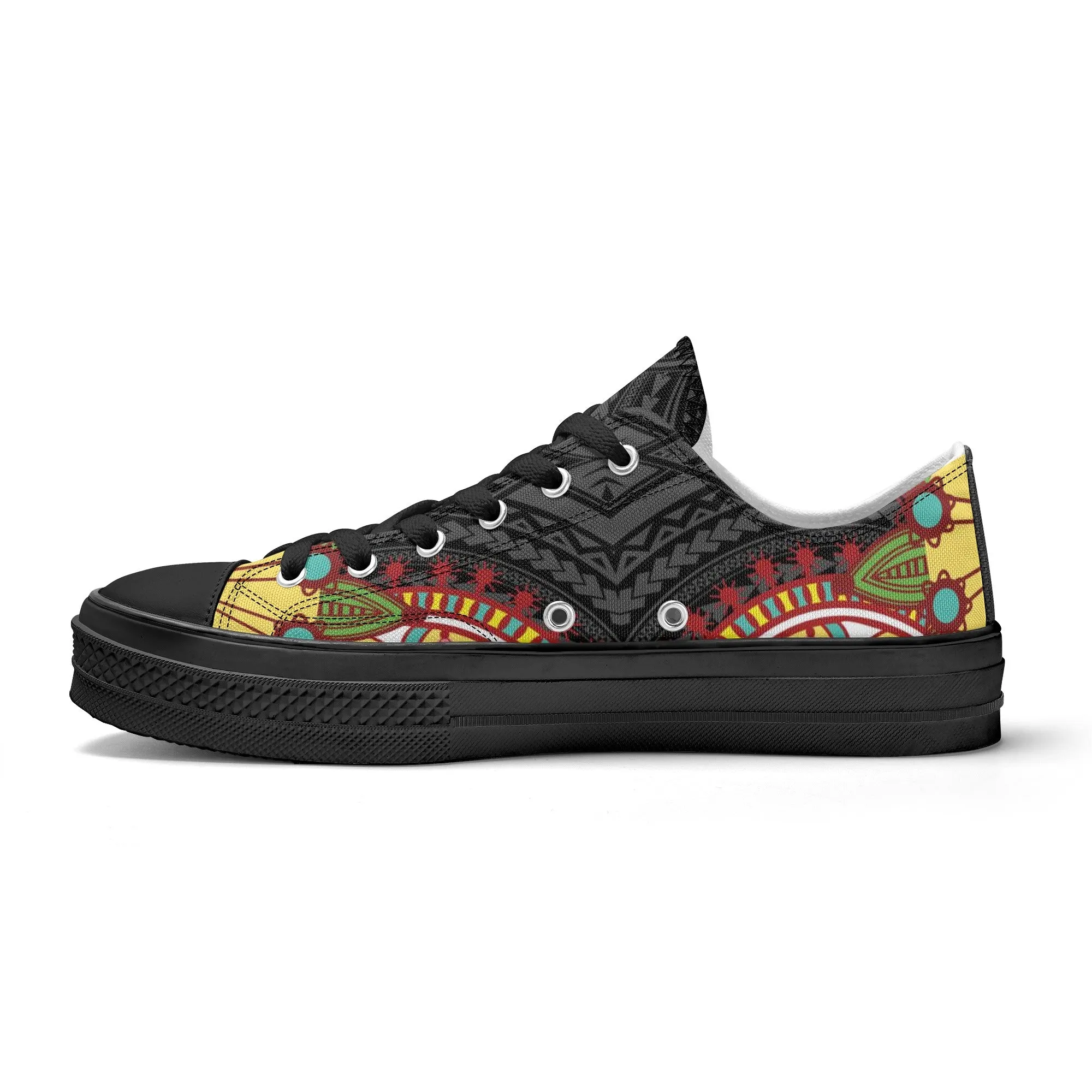 Black Abstract Design Pattern - Womens Classic Low Top Canvas Shoes for Footwear Lovers